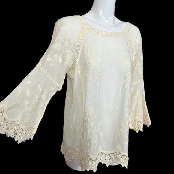Soft Surroundings Romantic Lace Ivory Floral Embroidered Blouse Medium - Picture 6 of 13